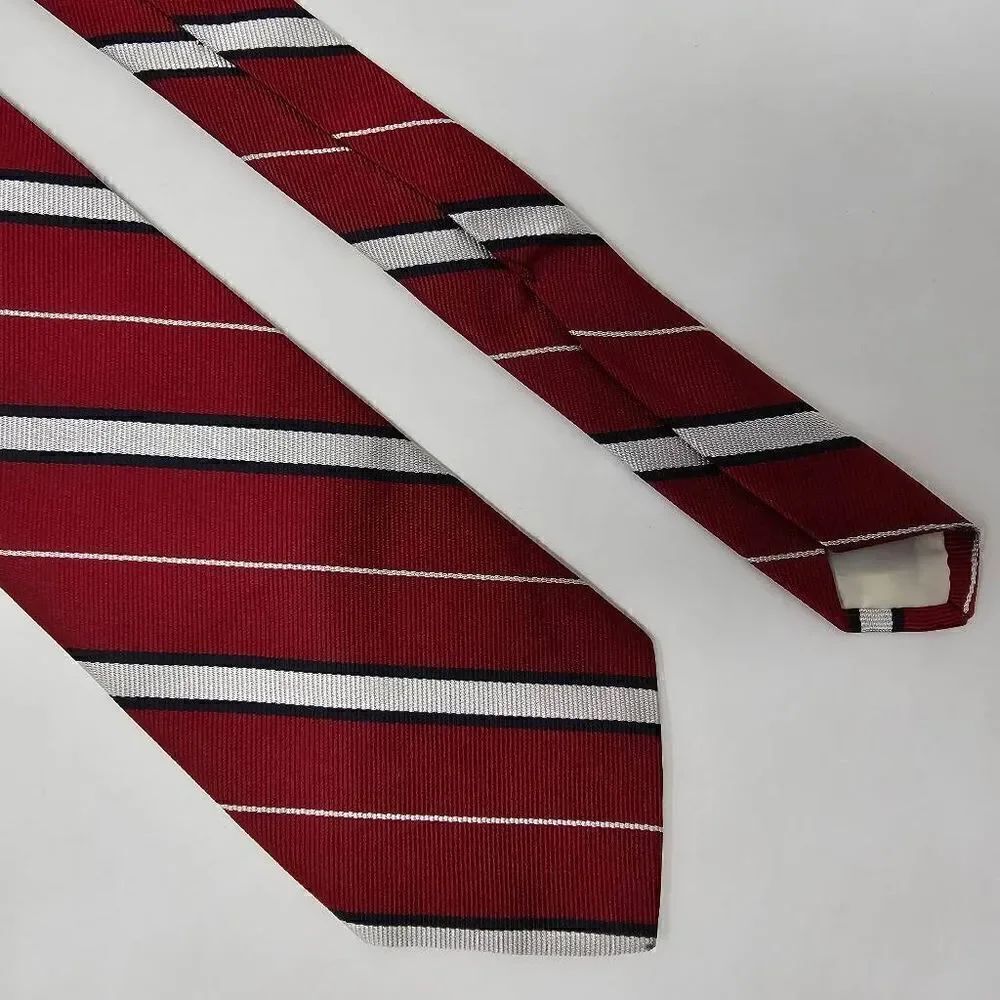 BROOKS BROTHERS MAKERS SILK TIE RED BLACK WHITE REPP STRIPE VINTAGE 3.25" X 60"